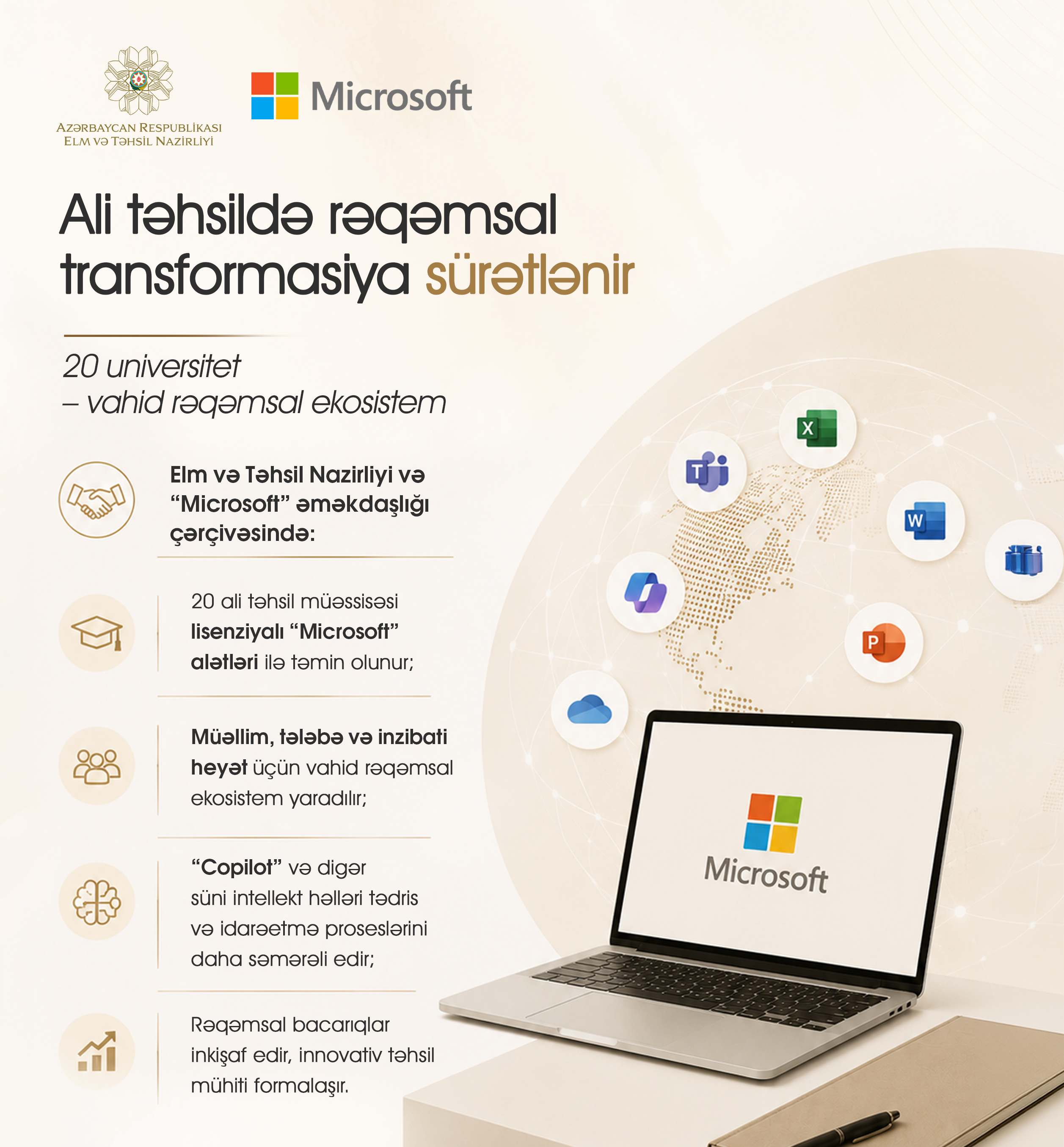 Elm və Təhsil Nazirliyi və “Microsoft” ali təhsil müəssisələrində rəqəmsal alətlərə çıxışı genişləndirir