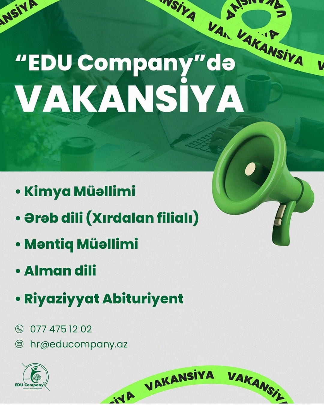 "EDU COMPANY Təhsil Şirkəti aşağıda göstərilən müəllim vakansiyaları üzrə vakansiya elan edir.